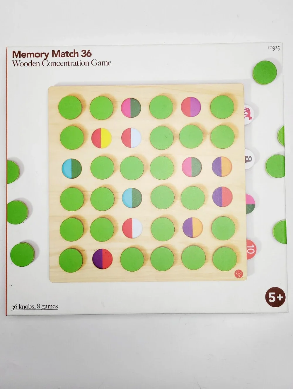 Kid-O Memory Match 36 Wooden Concentration Game Ages 5 & Up